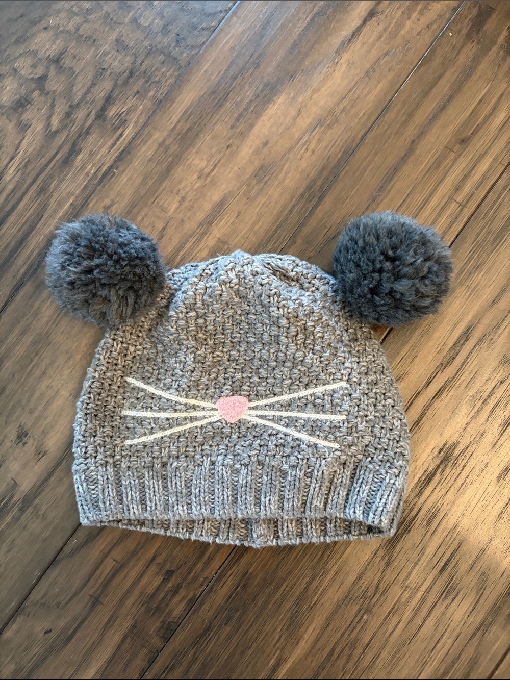 Hanna Andersson Grey Knit Cat Beanie with Pink Nose